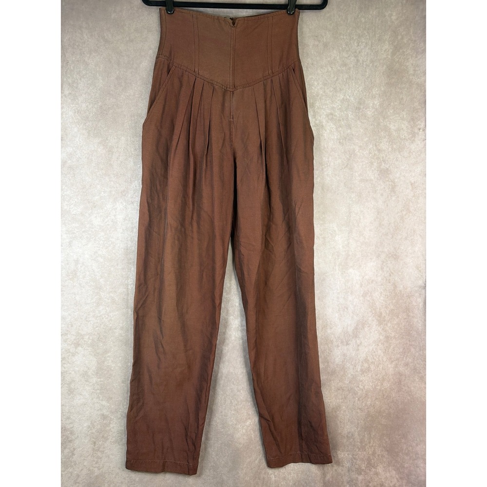 VTG Anne Pinkerton Trousers Womens 8 Brown‎ Silk Blend High Waisted Pleated